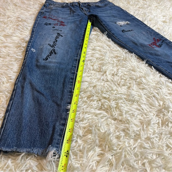 Women’s Embroidered Straight Leg Ankle Sz 8 Jeans W/pockets Raw Hem Distressed - Picture 6 of 12